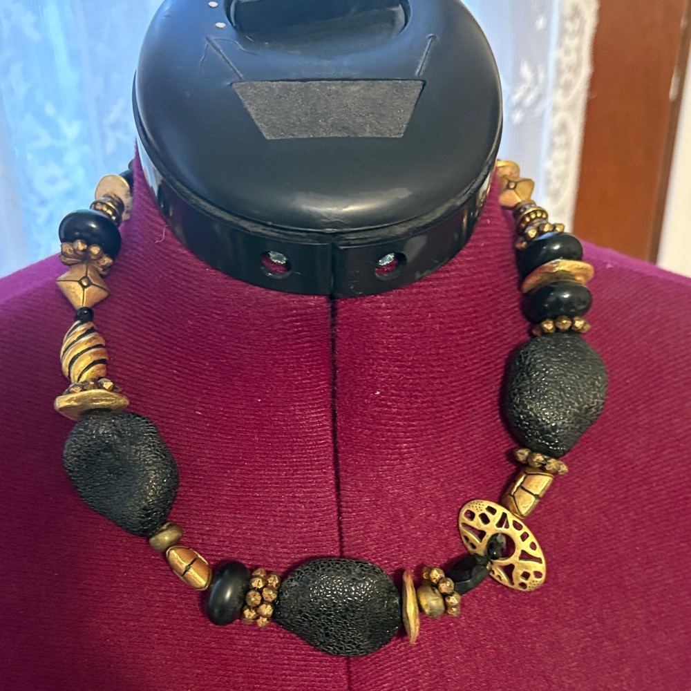Chico's Black and Gold Textured Necklace